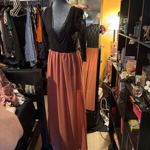 Black Lace Bodice & Rust Maxi Dress - Women